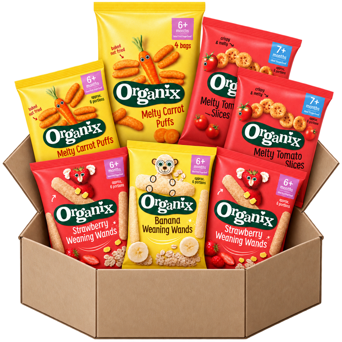 First Finger Foods discovery box with seven Organix products